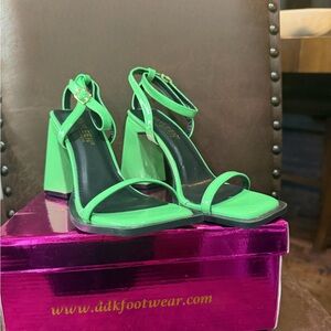 KAYLEEN By Los Angeles Neon Green Block Heel Ankle-Strap Sandals